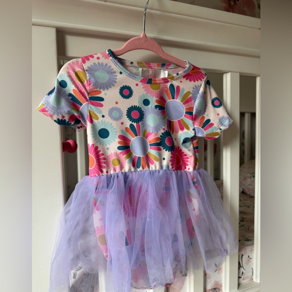 Floral Kids Costume with Purple Tulle Skirt